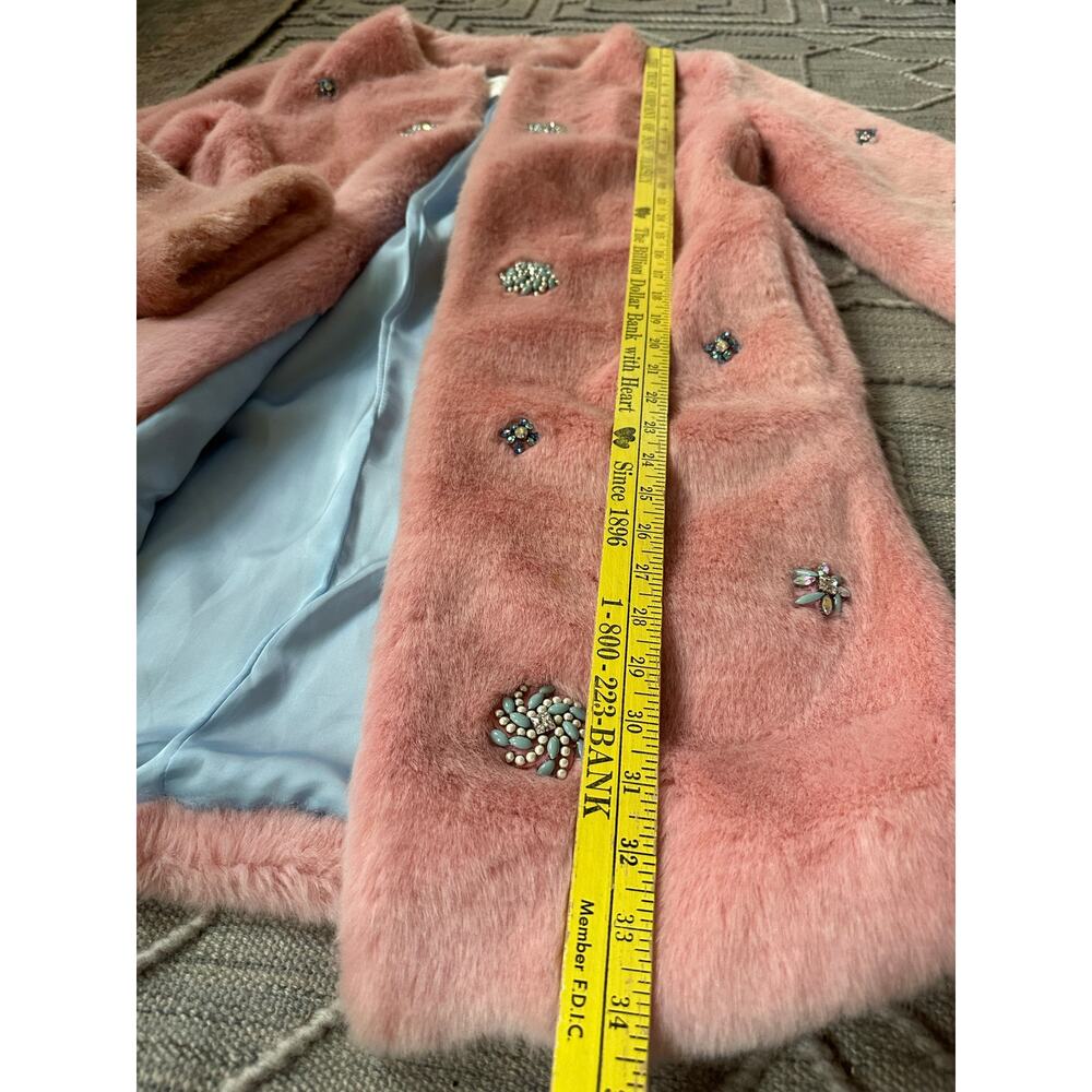 ZARA COLLECTION - Pink Bejeweled Faux Fur Coat blue beads party - Picture 7 of 16